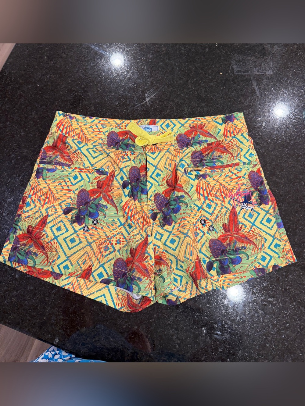 Guy Harvey Yellow Tropical Print Athletic Shorts